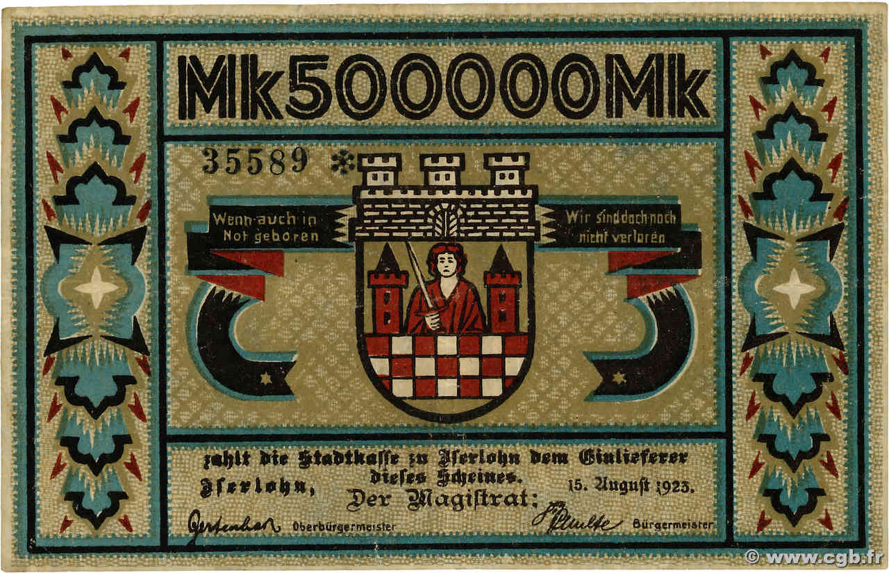 500000 Mark GERMANY Iserlohn  1923 P.- VF-