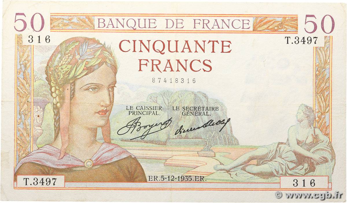 50 Francs CÉRÈS FRANKREICH  1935 F.17.20 fSS