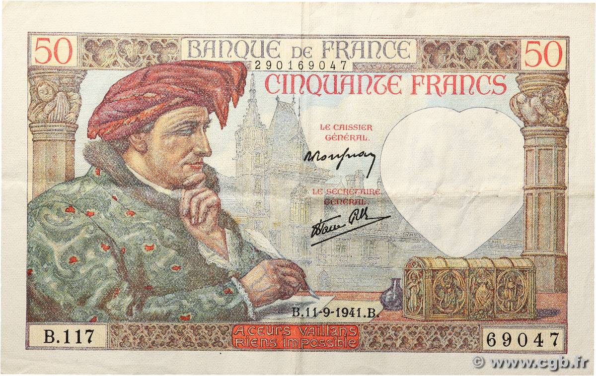 50 Francs JACQUES CŒUR FRANKREICH  1941 F.19.14 SS