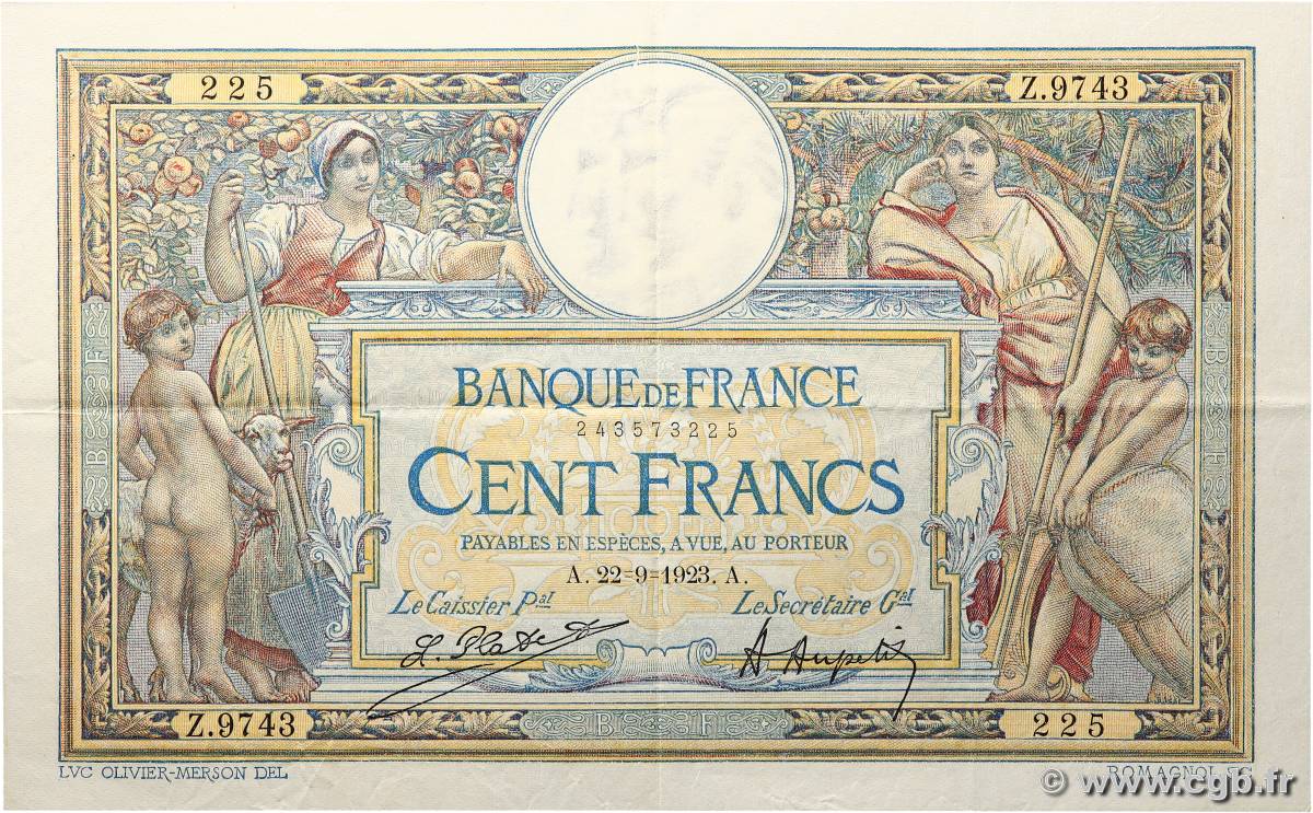 100 Francs LUC OLIVIER MERSON sans LOM FRANCE  1923 F.23.16 TTB+