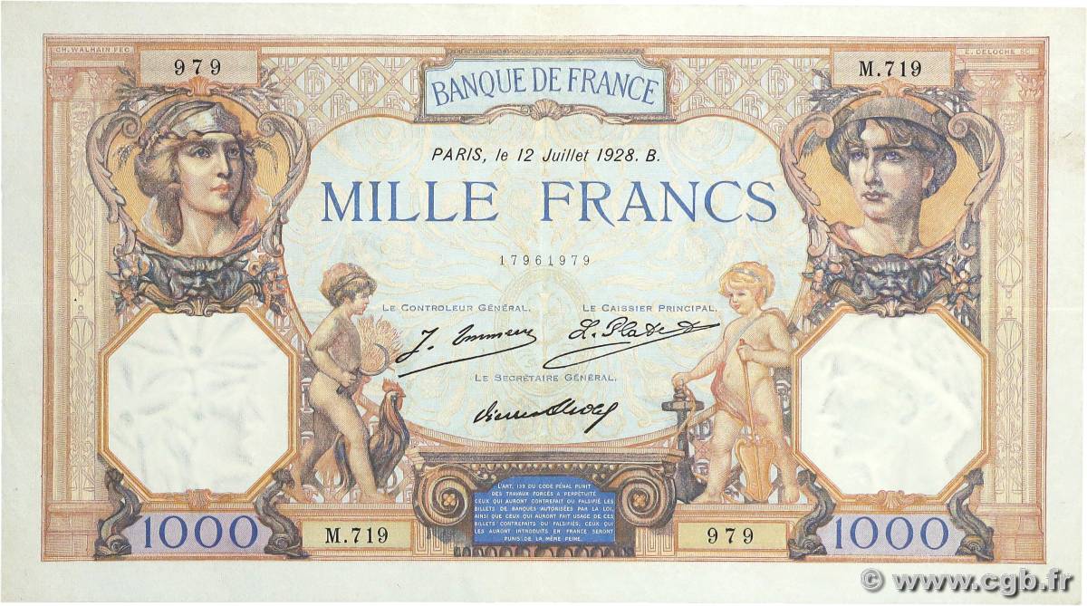 1000 Francs CÉRÈS ET MERCURE FRANCE  1928 F.37.02 TTB