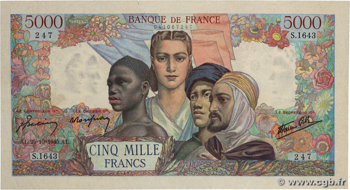 5000 Francs EMPIRE FRANÇAIS FRANCE  1945 F.47.48 VF