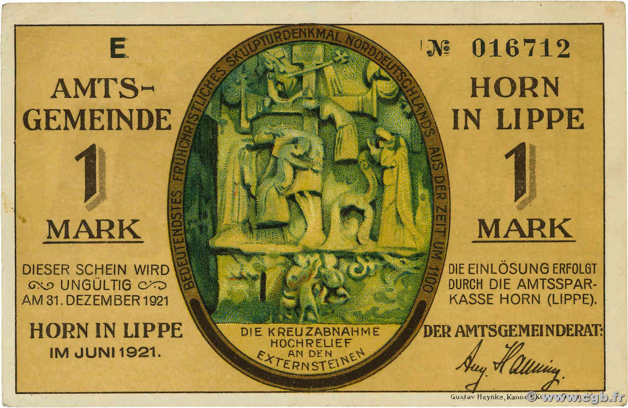 1 Mark ALLEMAGNE Horn In Lippe 1921 K.IV494e SUP