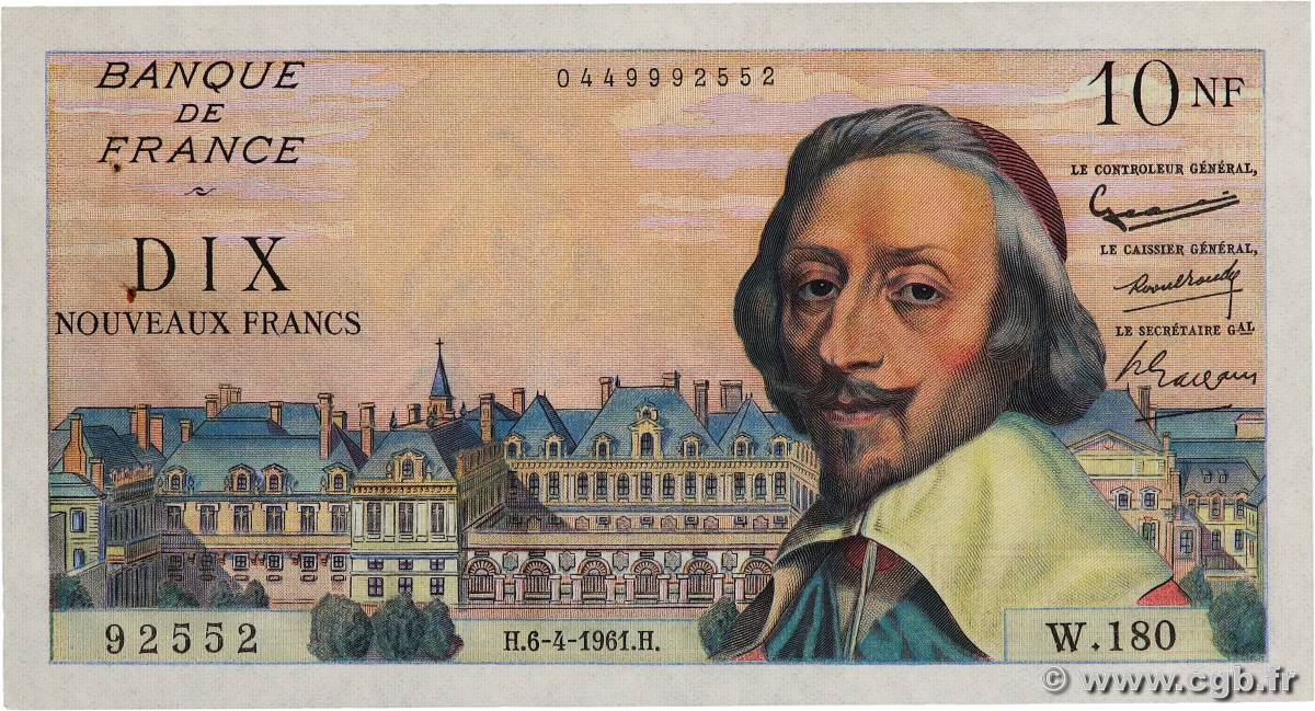 10 Nouveaux Francs RICHELIEU FRANCE  1961 F.57.15 XF