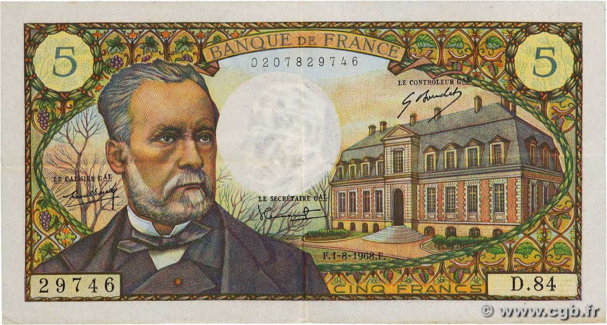 5 Francs PASTEUR FRANKREICH  1968 F.61.08 fVZ