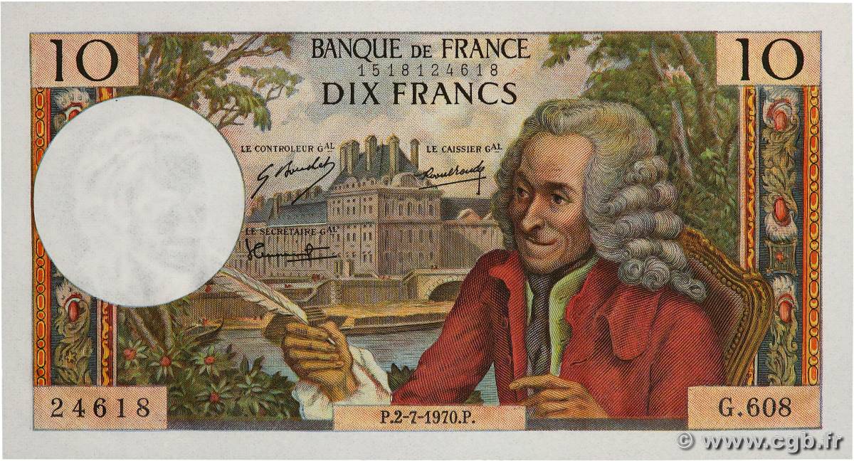 10 Francs VOLTAIRE FRANCE  1970 F.62.45 NEUF