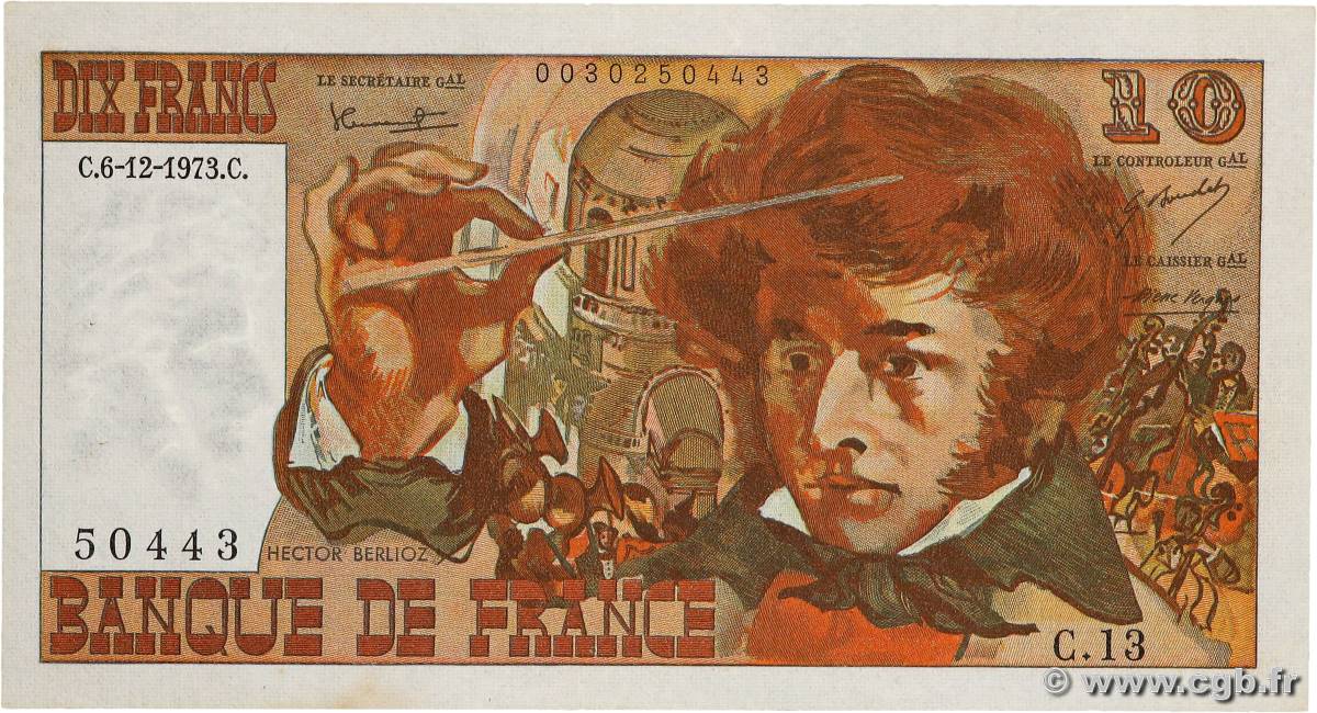 10 Francs BERLIOZ FRANCE  1973 F.63.02 XF