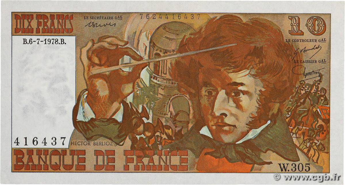 10 Francs BERLIOZ FRANKREICH  1978 F.63.24 fST