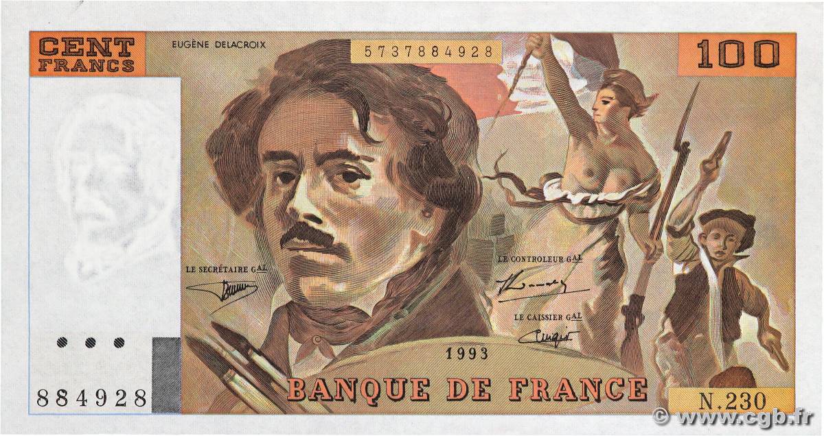 100 Francs DELACROIX imprimé en continu FRANCE  1993 F.69bis.08 SPL