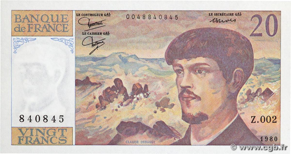 20 Francs DEBUSSY FRANCE  1980 F.66.01 UNC