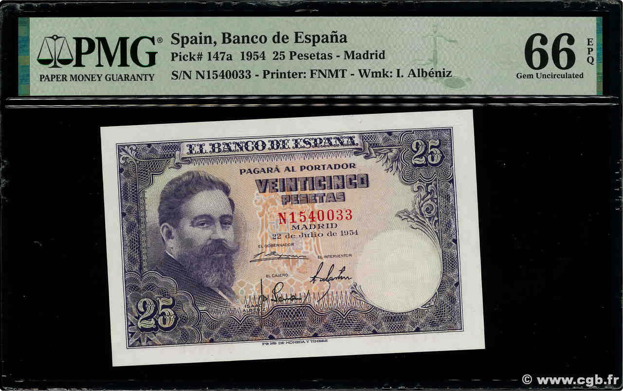 25 Pesetas ESPAGNE  1954 P.147a NEUF