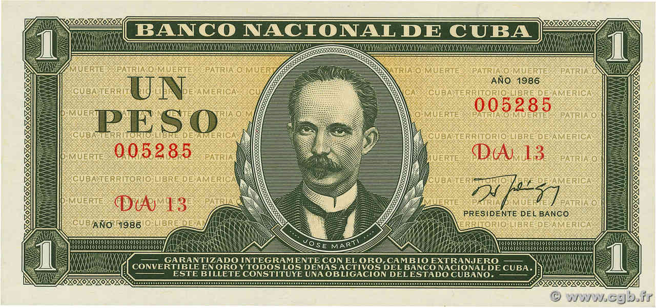 1 Peso CUBA  1985 P.102b UNC