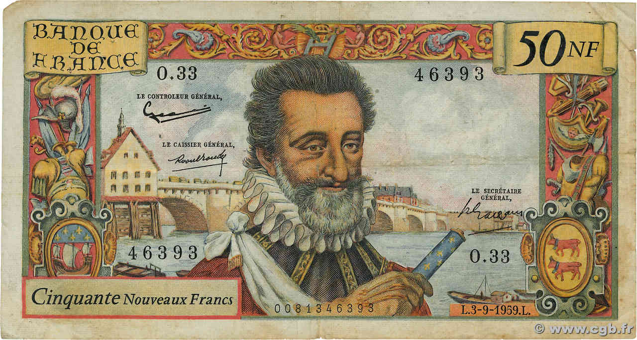 50 Nouveaux Francs HENRI IV FRANCIA  1959 F.58.03 MB