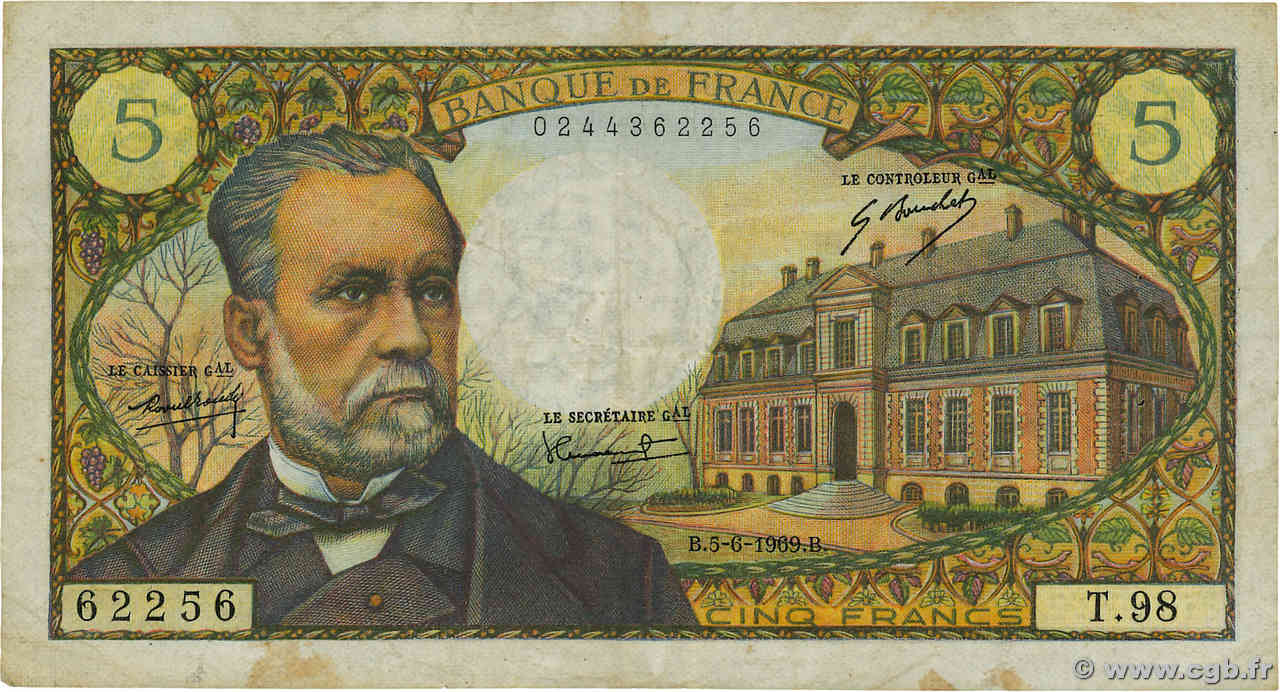 5 Francs PASTEUR FRANCIA  1969 F.61.10 MB