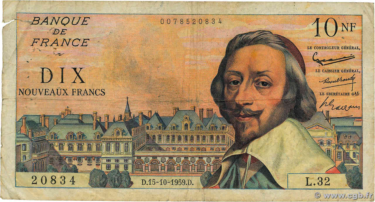 10 Nouveaux Francs RICHELIEU FRANCE  1959 F.57.03 G