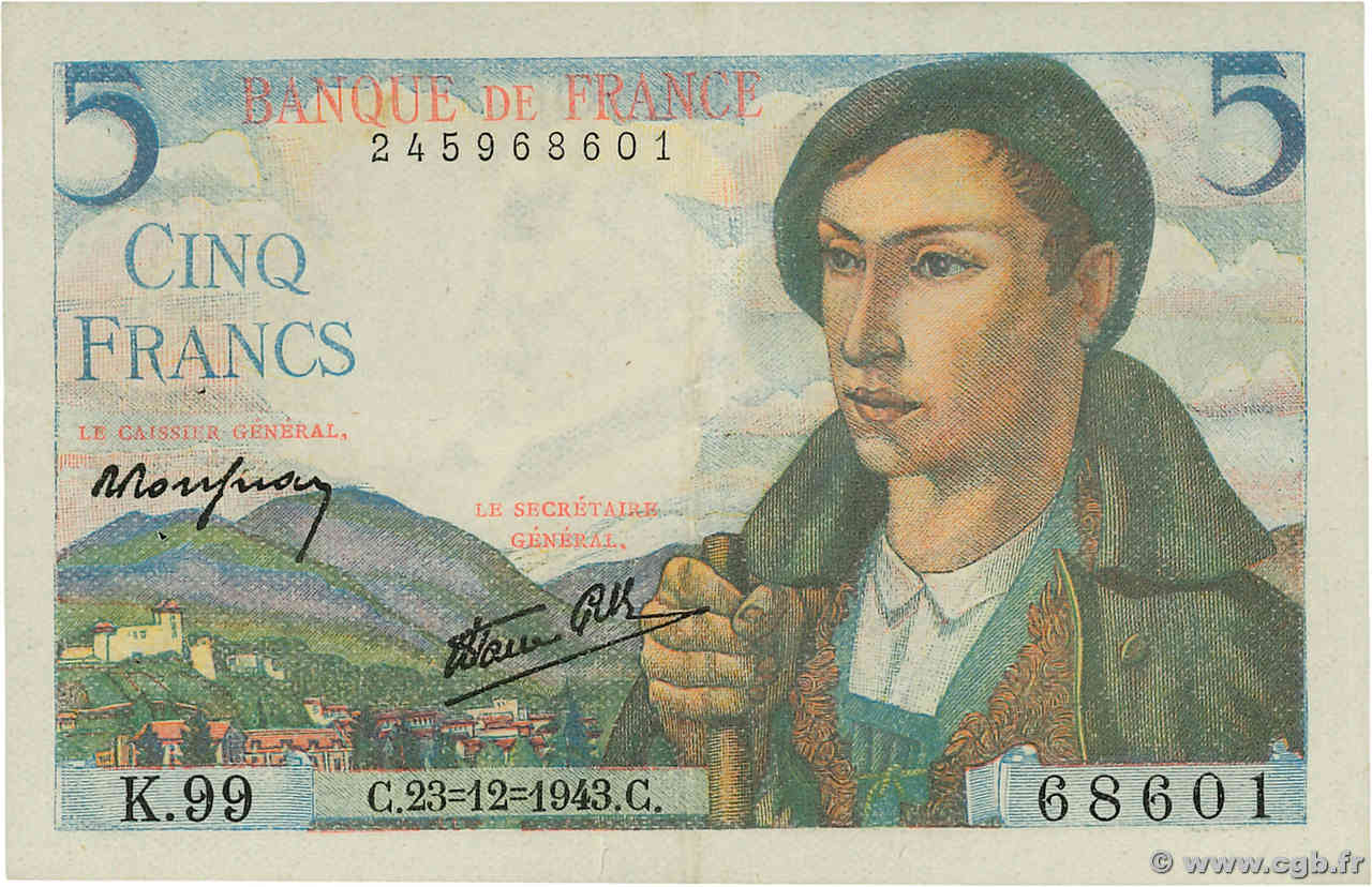 5 Francs BERGER FRANCE  1943 F.05.05 TTB+