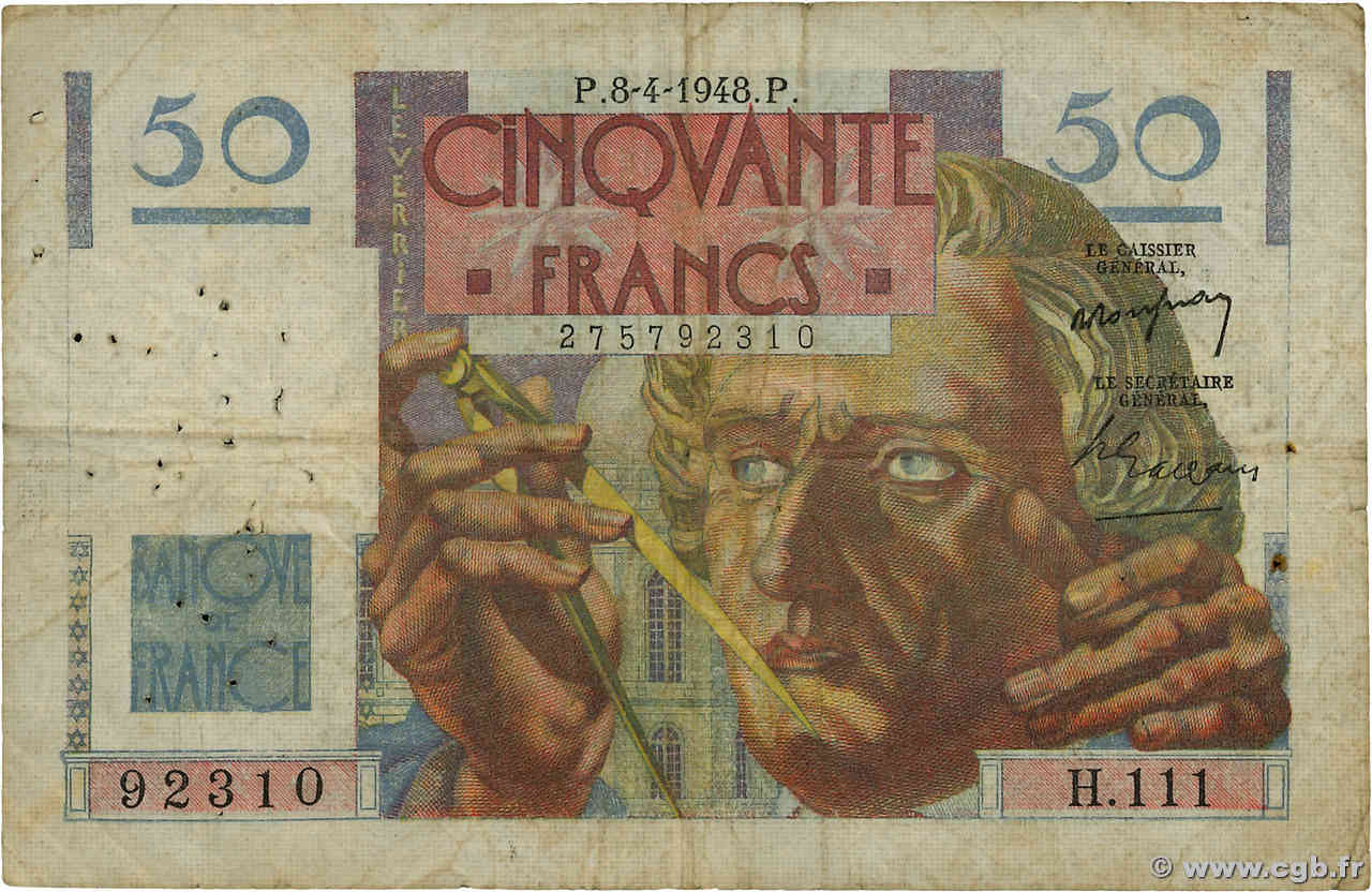 50 Francs LE VERRIER FRANKREICH  1948 F.20.10 S