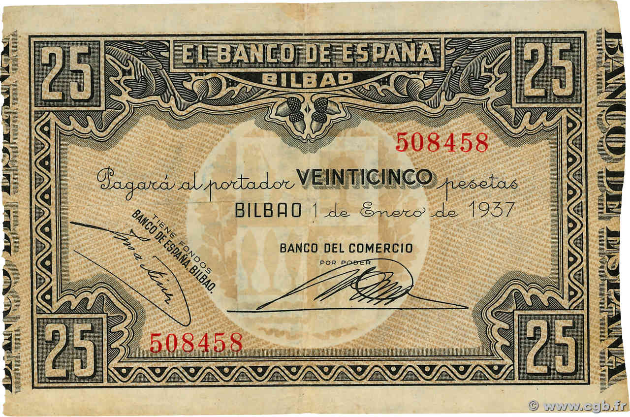 25 Pesetas ESPAGNE Bilbao 1937 PS.563 TB