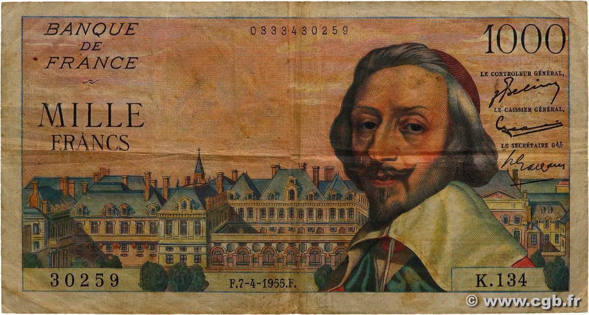 1000 Francs RICHELIEU FRANCE  1955 F.42.12 TB