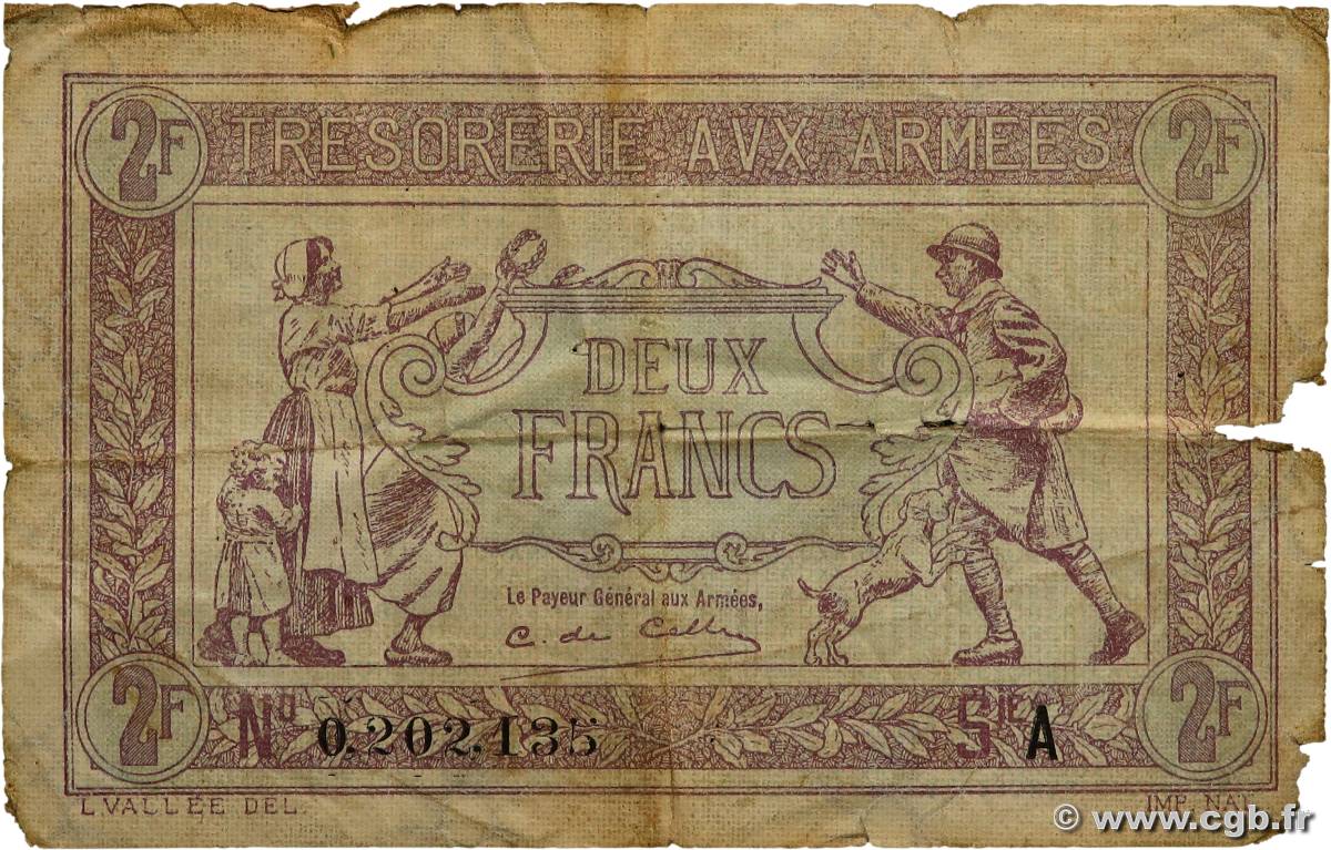 2 Francs TRÉSORERIE AUX ARMÉES FRANCE  1917 VF.05.01 pr.B