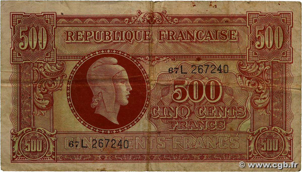 500 Francs MARIANNE fabrication anglaise FRANCE  1945 VF.11.01 TB