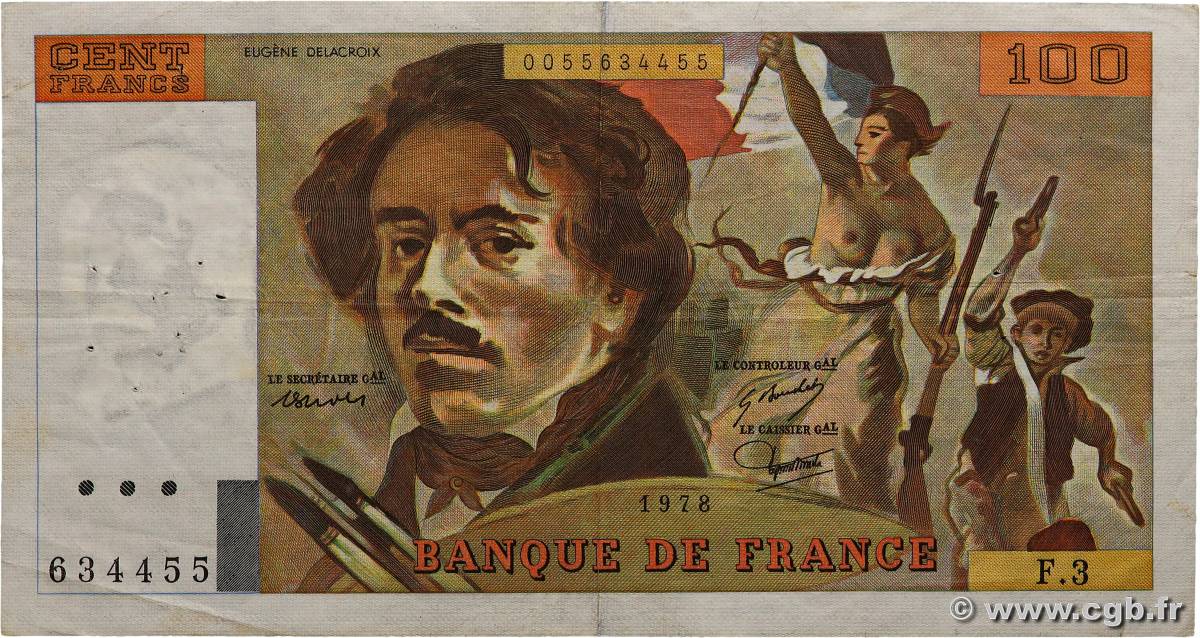 100 Francs DELACROIX FRANCE  1978 F.68.03 TB+