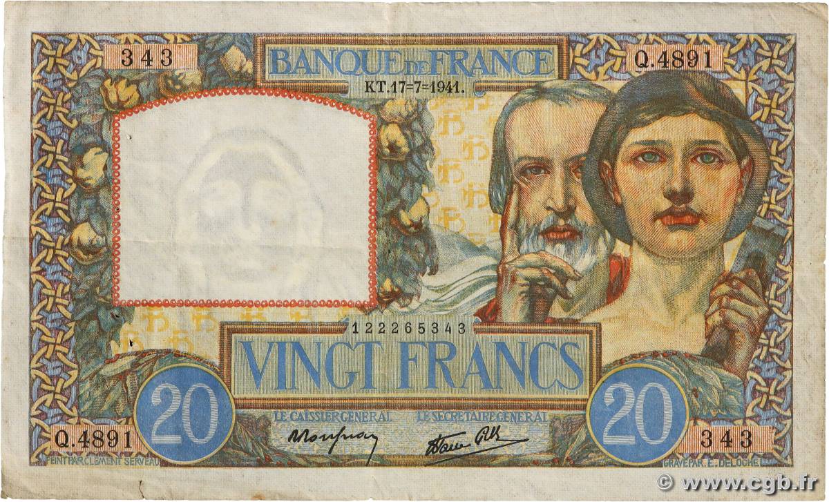 20 Francs TRAVAIL ET SCIENCE FRANCIA  1941 F.12.16 BC+