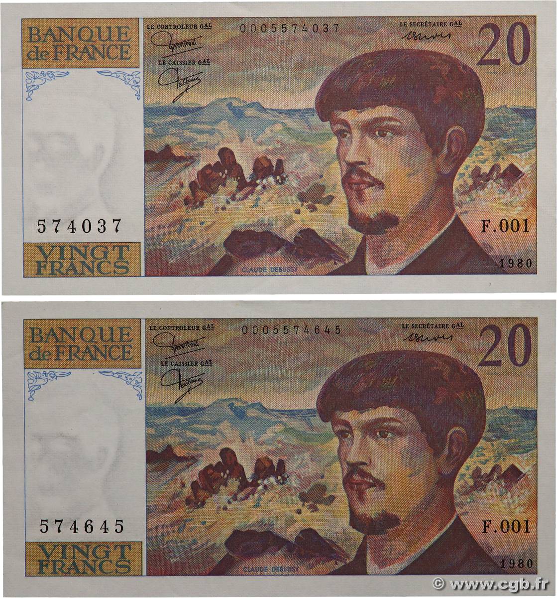 20 Francs DEBUSSY Lot FRANCE  1980 F.66.01 SUP