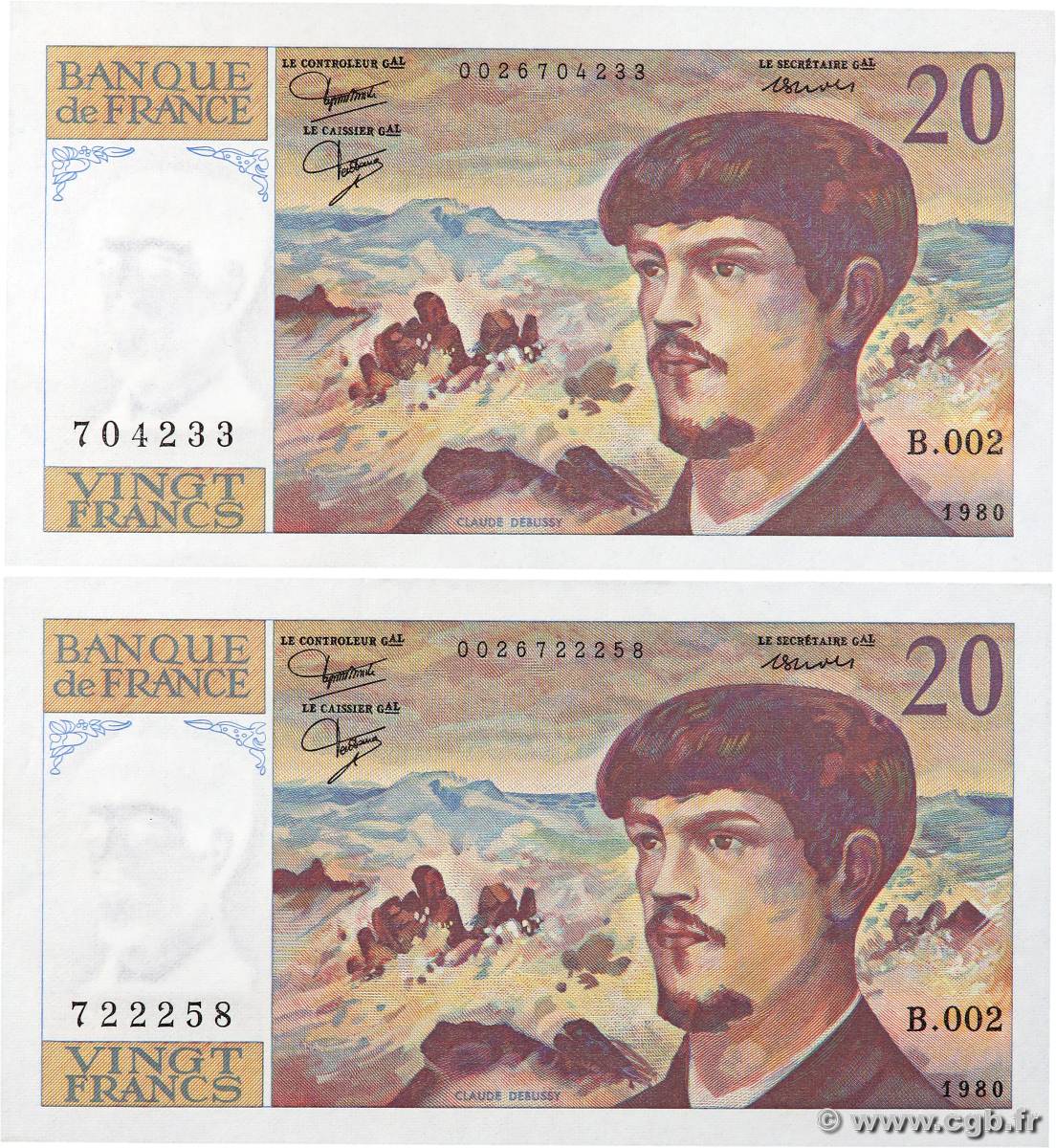 20 Francs DEBUSSY Lot FRANCE  1980 F.66.01 XF