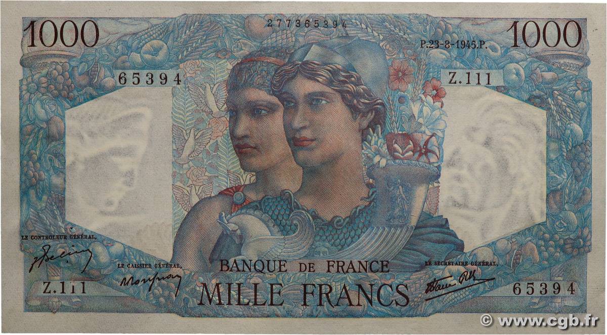 1000 Francs MINERVE ET HERCULE FRANKREICH  1945 F.41.07 fST