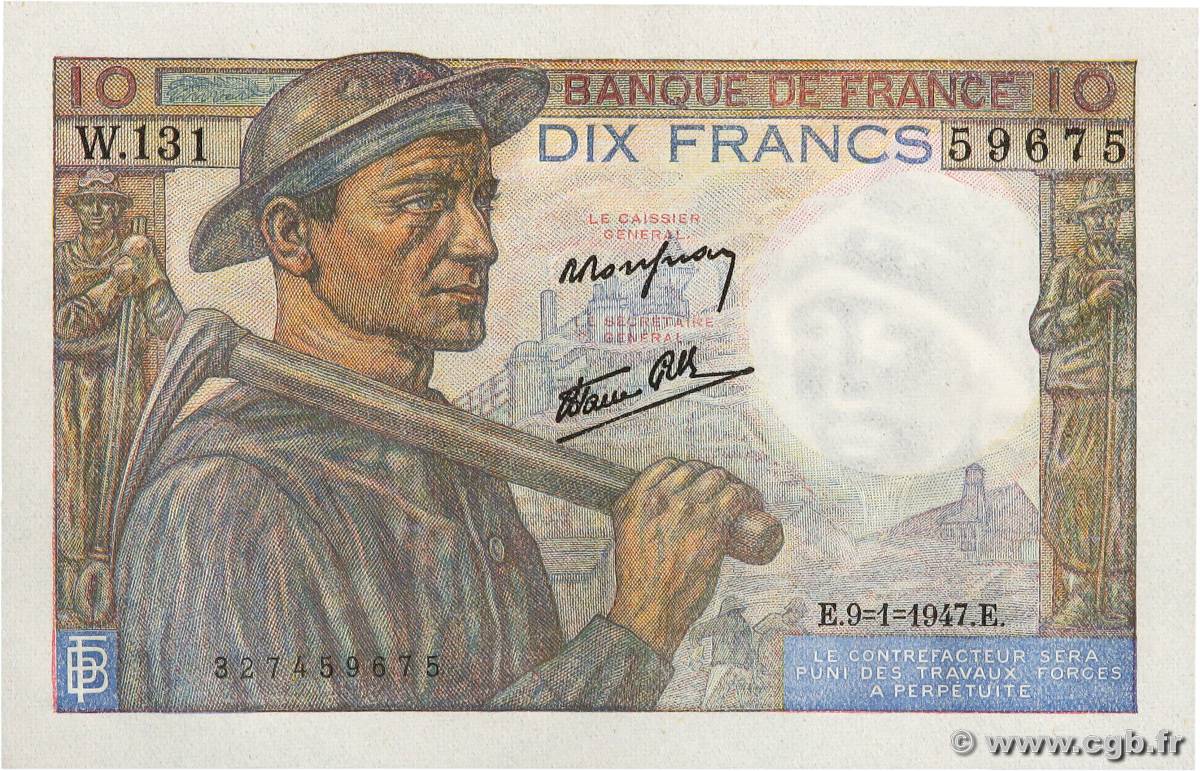 10 Francs MINEUR FRANCE  1947 F.08.17 UNC