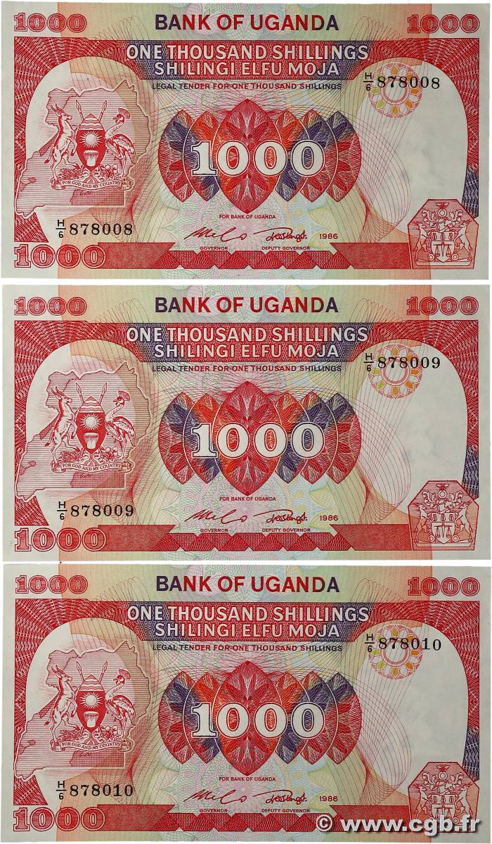 1000 Shillings Consécutifs UGANDA  1986 P.26 q.FDC