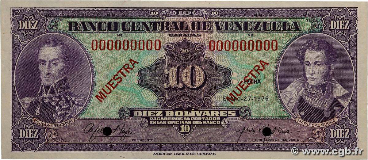 10 Bolivares Spécimen VENEZUELA  1976 P.051s2 pr.NEUF