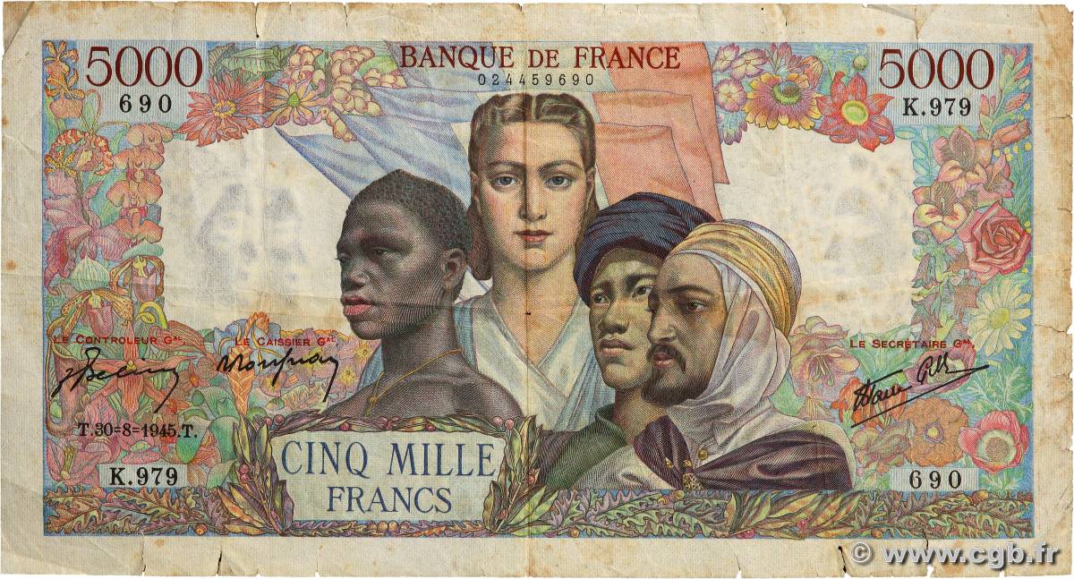 5000 Francs EMPIRE FRANÇAIS FRANKREICH  1945 F.47.41 SGE