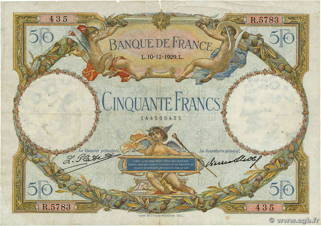 50 Francs LUC OLIVIER MERSON FRANCIA  1929 F.15.03 BC