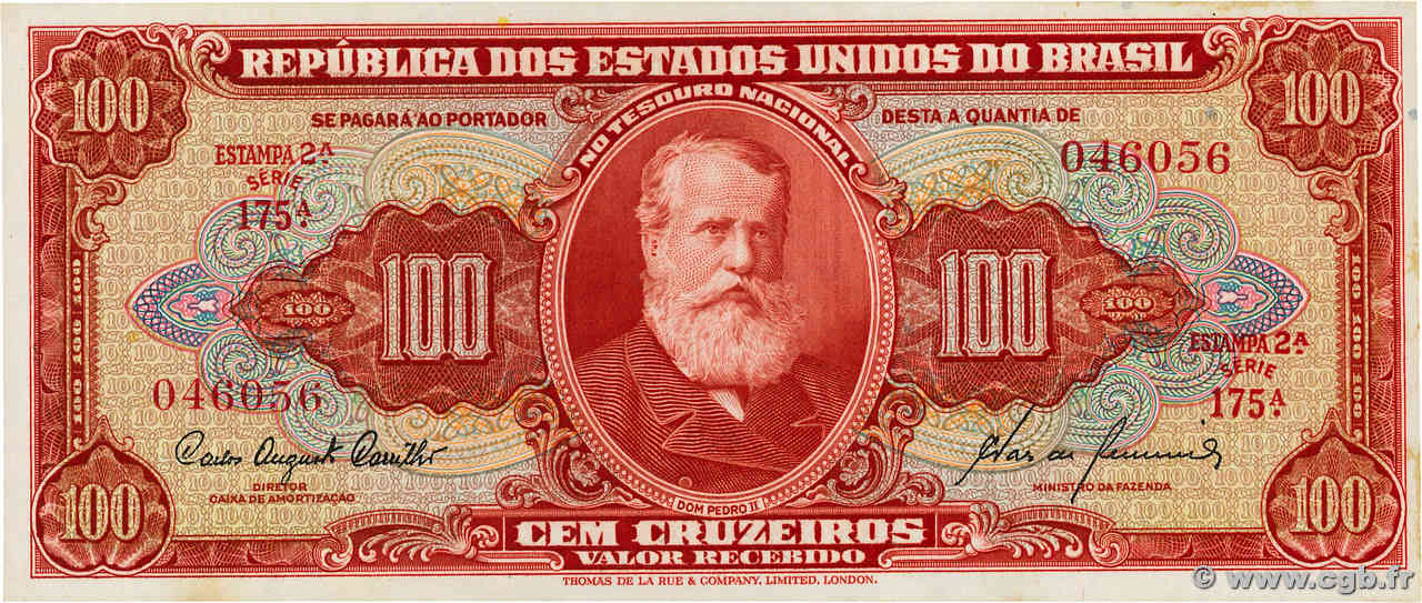 100 Cruzeiros BRAZIL  1960 P.162 UNC-