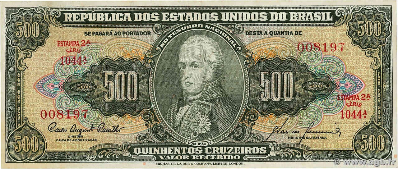 500 Cruzeiros BRASILIEN  1960 P.164d VZ+