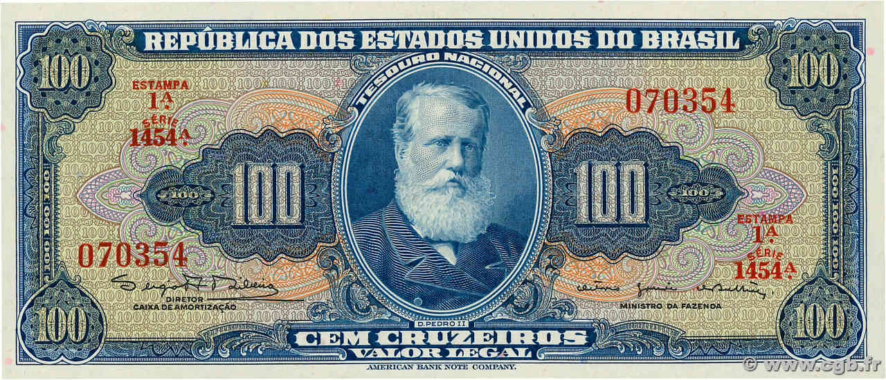 100 Cruzeiros BRAZIL  1964 P.170c UNC