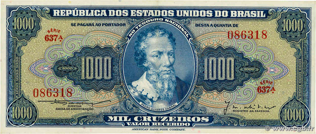 1000 Cruzeiros BRASILIEN  1955 P.156c VZ+