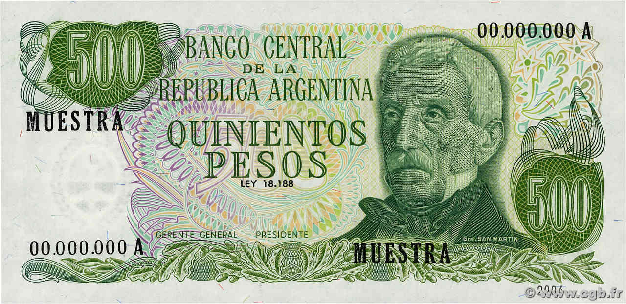 500 Pesos Spécimen ARGENTINE  1972 P.292s NEUF