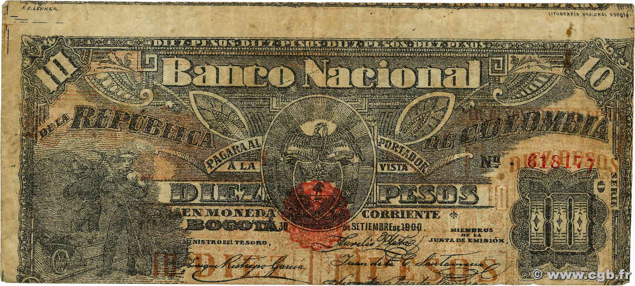 10 Pesos COLOMBIA  1900 P.274 MB