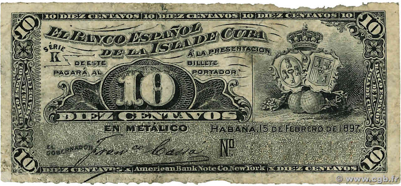 10 Centavos CUBA  1897 P.052a BC