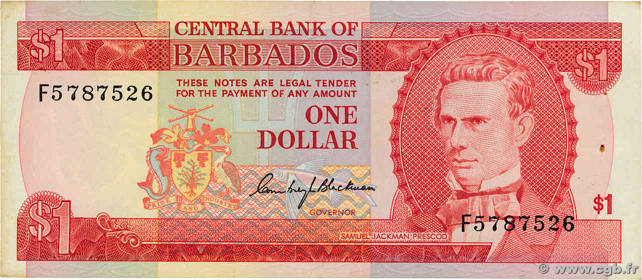 1 Dollar BARBADOS  1973 P.29a VF+