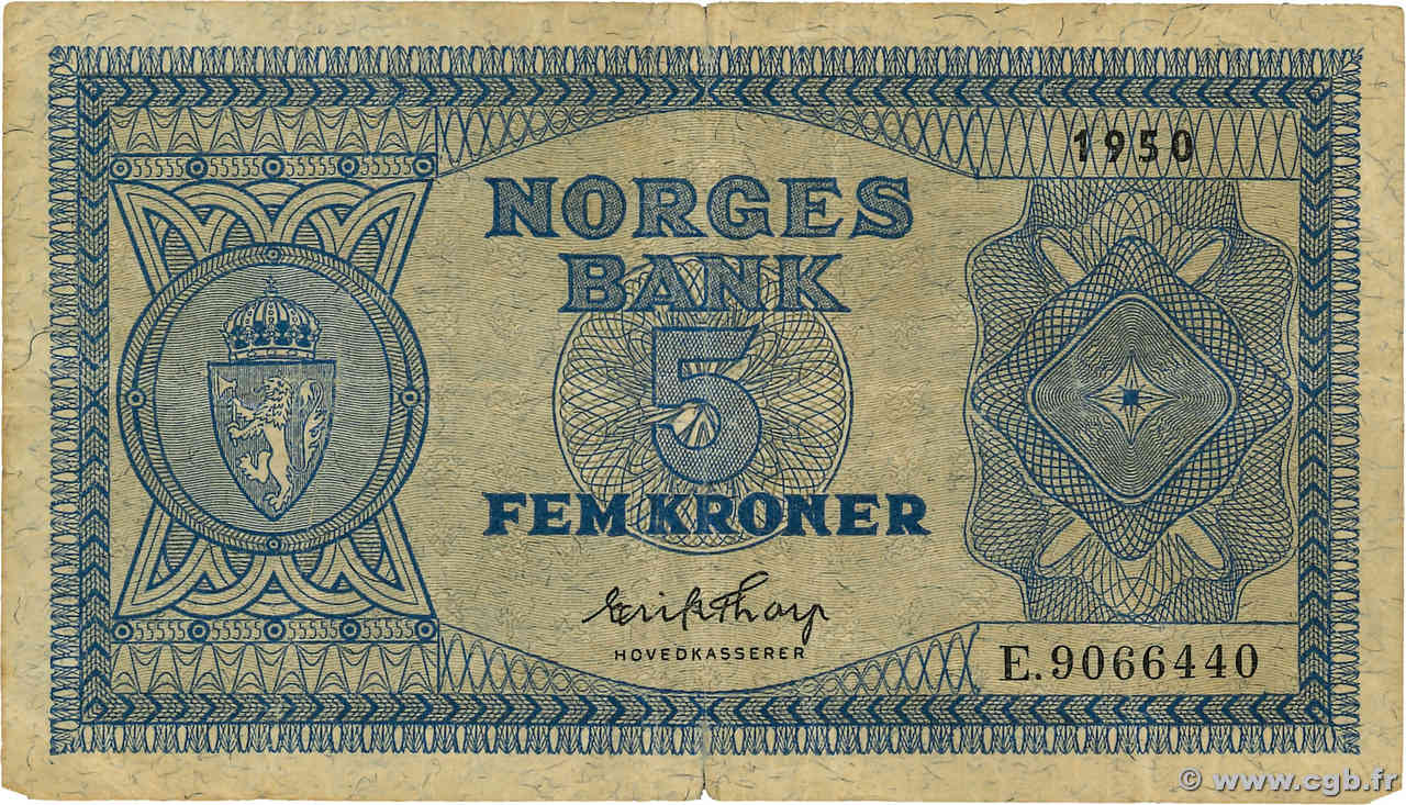 5 Kroner NORVÈGE  1950 P.25b F