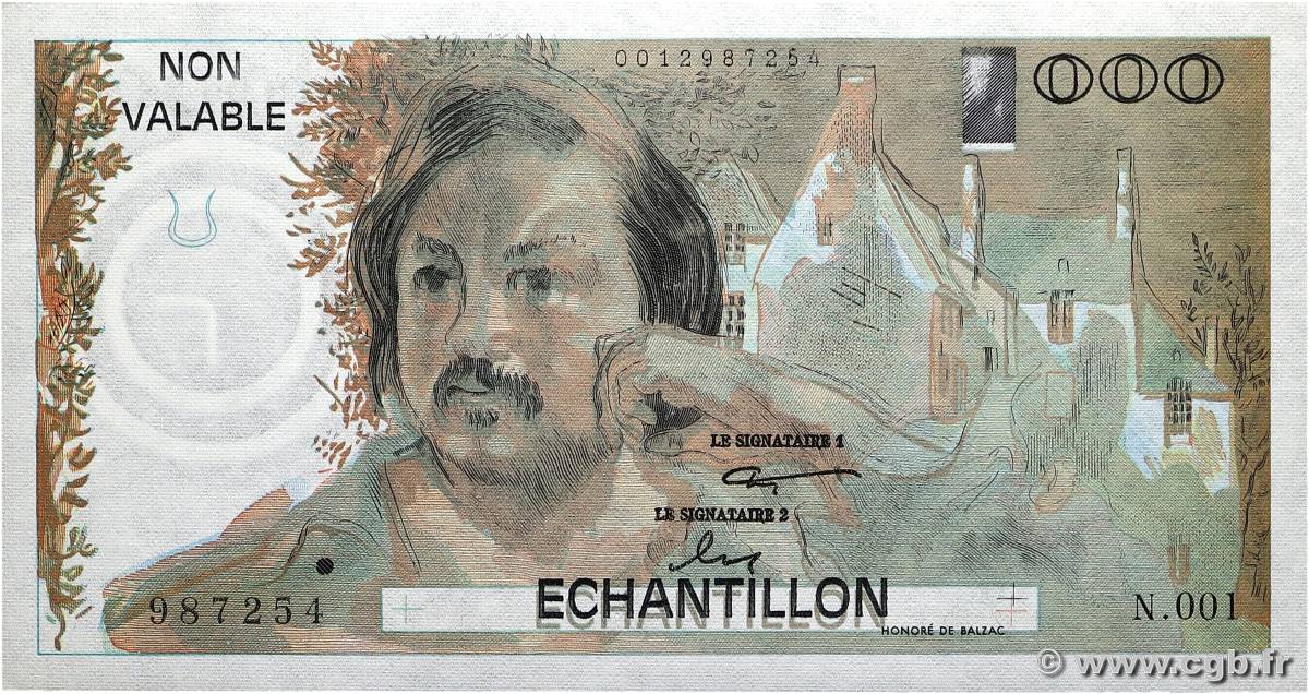 1000 Francs BALZAC Échantillon FRANCE  1980 EC.1980.01 UNC-