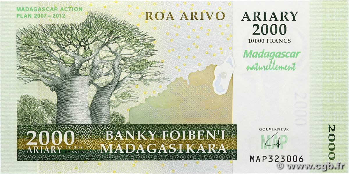 10000 Francs - 2000 Ariary Commémoratif MADAGASCAR  2007 P.093 FDC