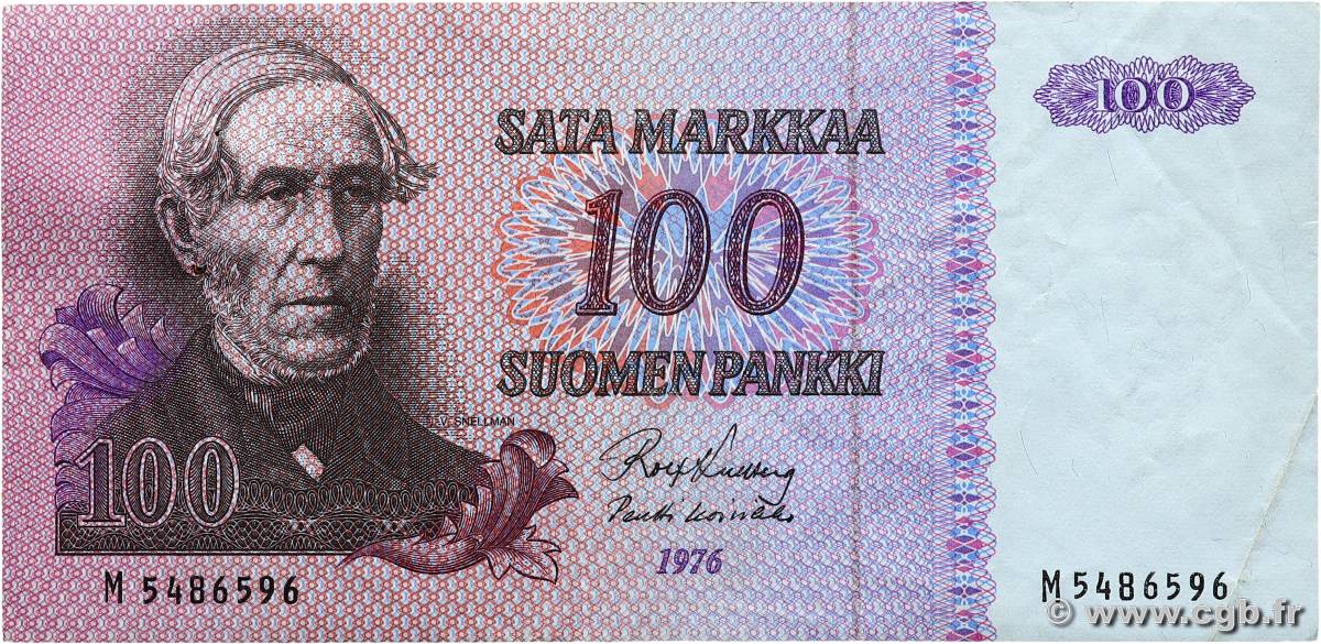 100 Markkaa FINLAND  1976 P.109a VF