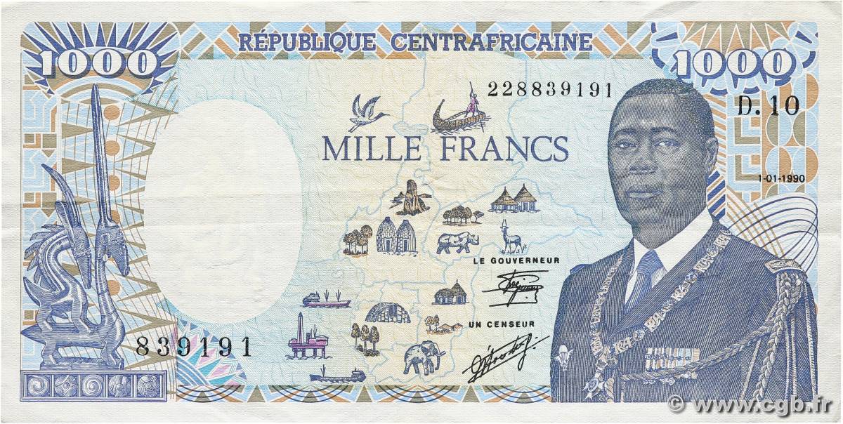 1000 Francs REPúBLICA CENTROAFRICANA  1990 P.16 MBC