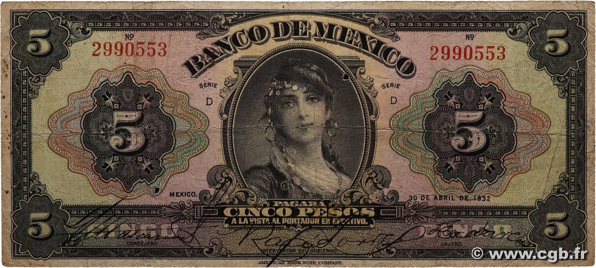 5 Pesos MEXICO  1932 P.021c VG