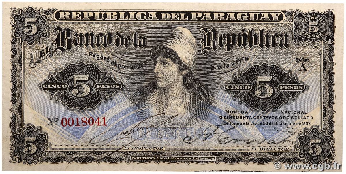 5 Pesos PARAGUAY  1907 P.156 FDC